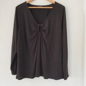 Lane Bryant 22/24 Black Crinkle Knit LS Silver Hardware at V-Neck Comfy NWOT '22
